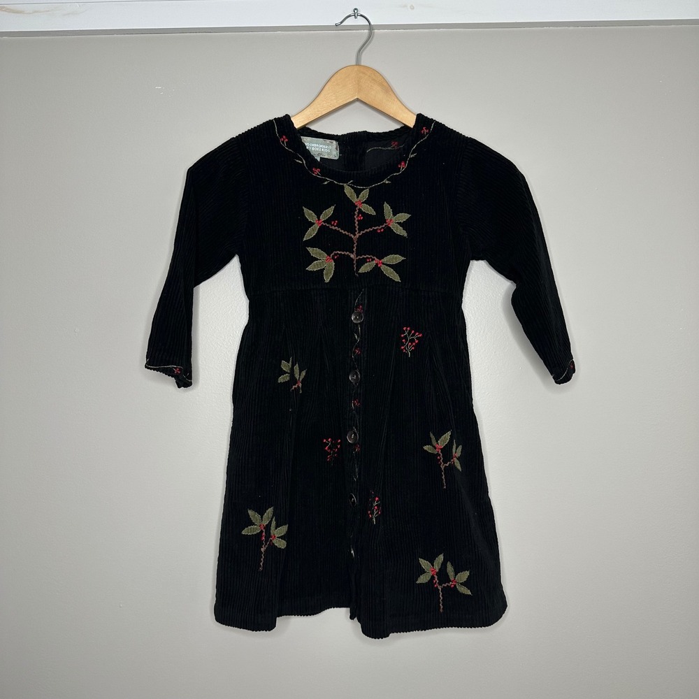 Papy Boelz Kids Black Corduroy Hand Embroidered Holiday Dress Girls‎ Size M